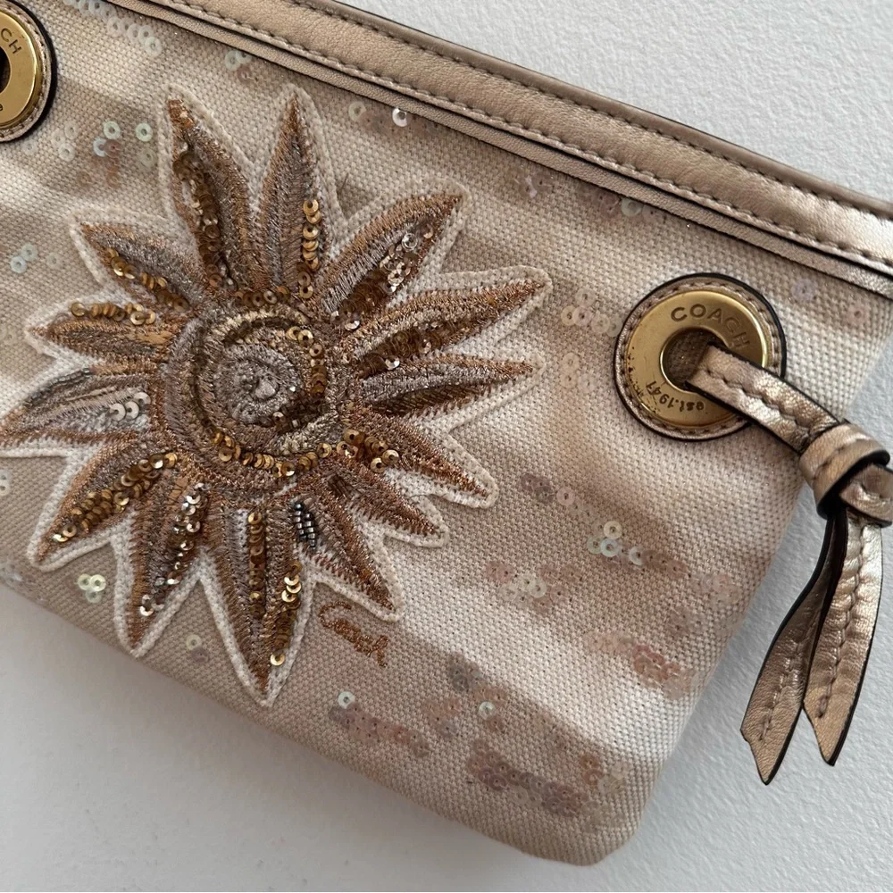 Rare Coach Audrey Sun Motif Sequin Zip Top Large Wristlet Clutch - Picture 3 of 6